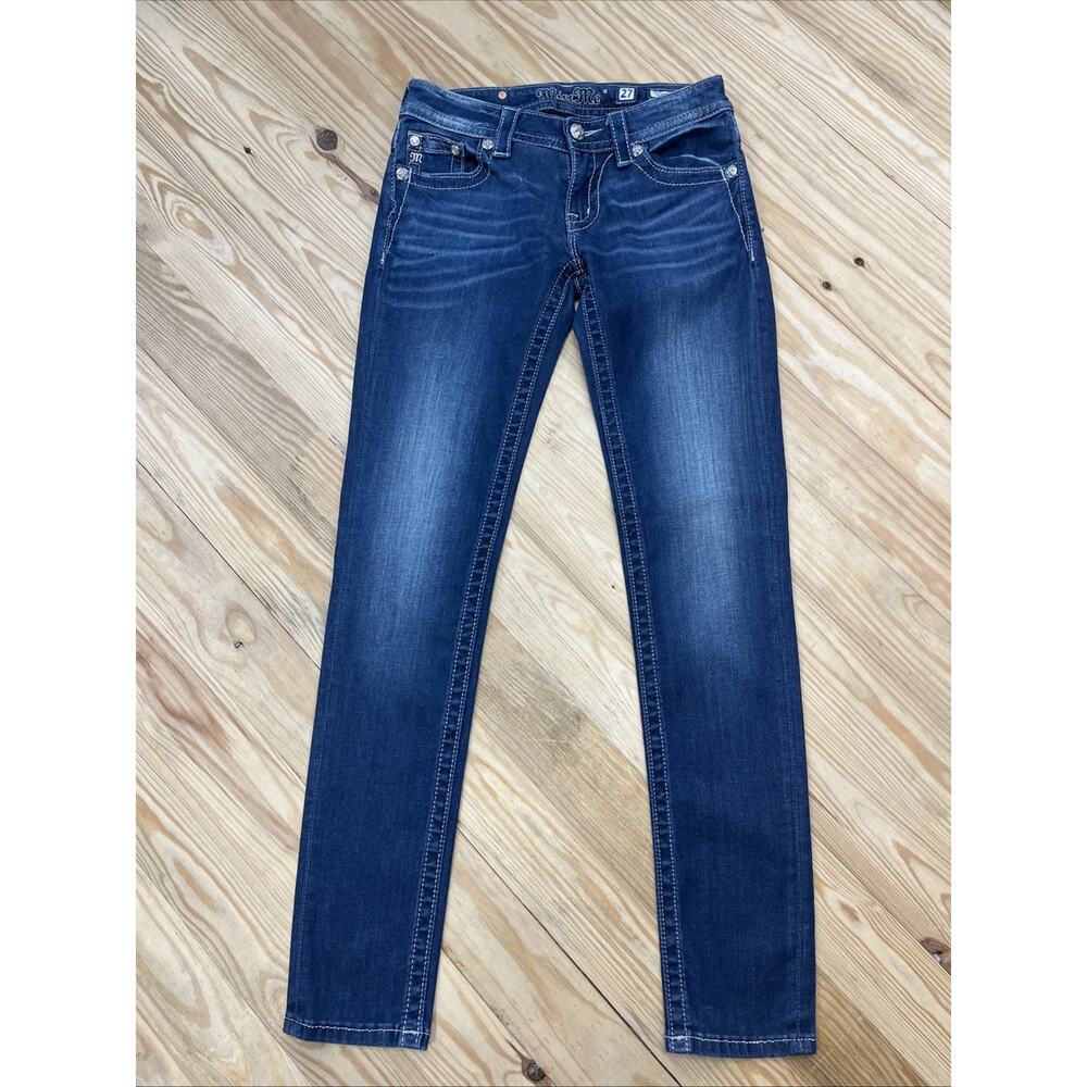 Miss Me Signature Ankle Skinny Low Rise Jeweled Pocket Embellished Jeans size 27